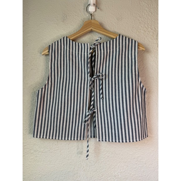 NWOT Altar'd State Striped Tie Back Crop Top Blue White Cotton Boho Size L - Picture 3 of 5